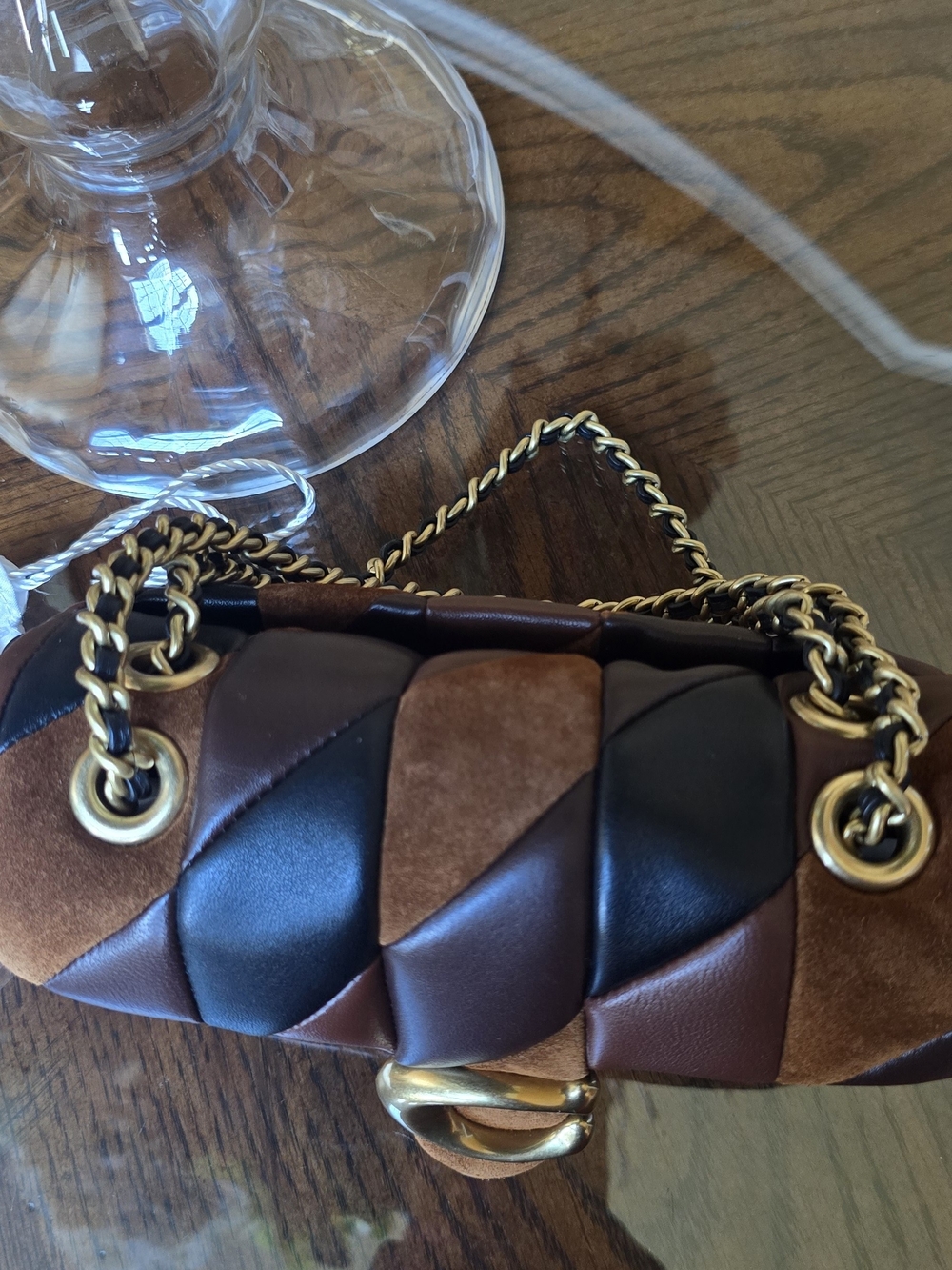 Coach Tabby Patchwork Quilted Leather Chain Shoulder Bag in Maple Brown. - Picture 12 of 17